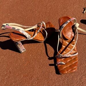 Jessica Simpson Brown and Cream Strappy Heels